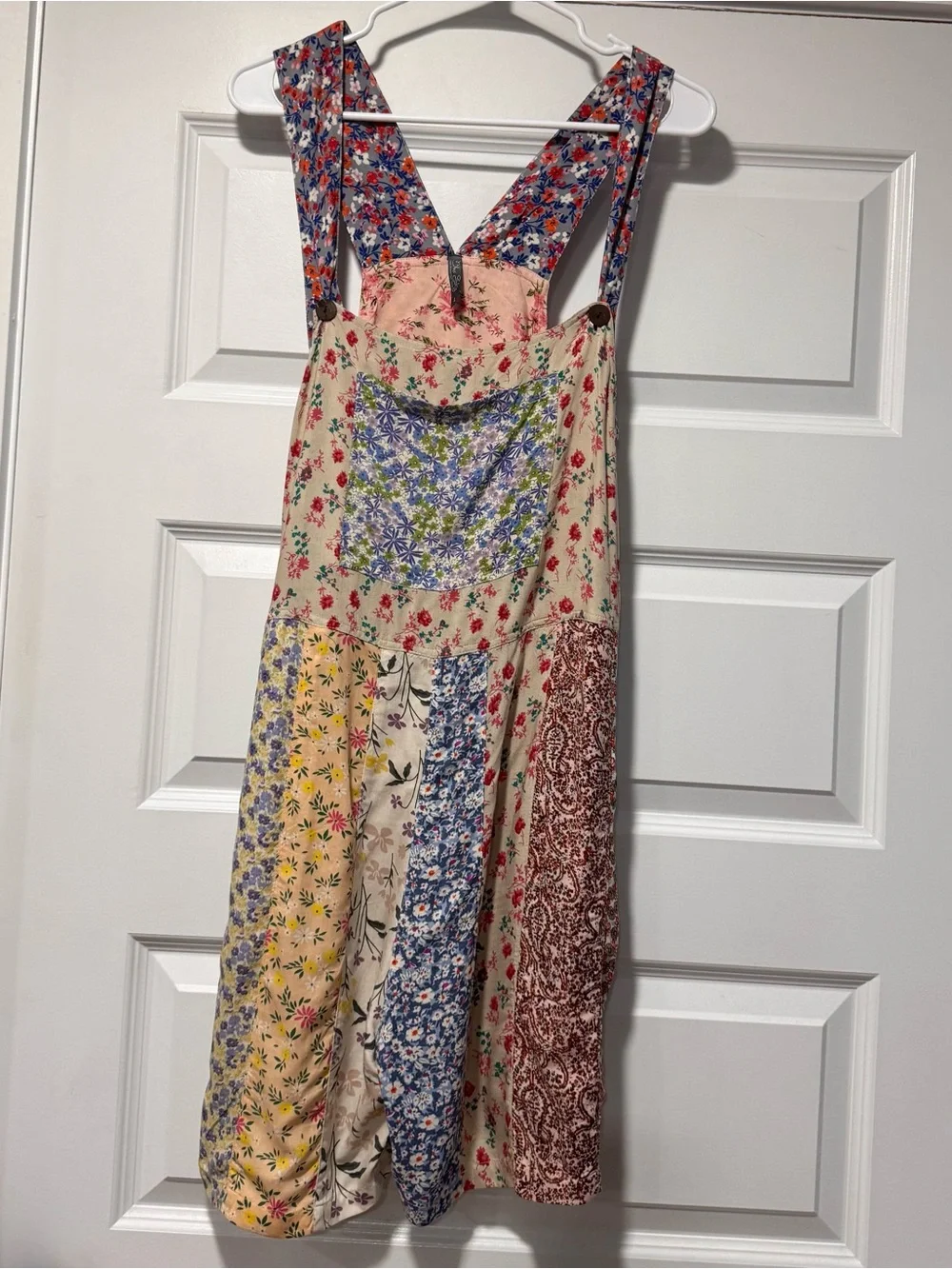 Blue Sky Patchwork Floral Overalls Shorts